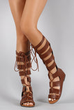 Soda Strappy Caged Lace Up Gladiator Knee High Flat Sandal