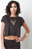 Suede Fringe Short Sleeve Crop Top