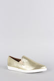 Snake Embossed Metallic Pointy Toe Slip On Loafer Flat