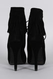 Anne Michelle Fringe Cuff Corset Laces Peep Toe Booties