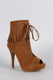 Anne Michelle Fringe Cuff Corset Laces Peep Toe Booties