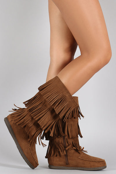 Soda Tiers of Fringe Mocassin Flat Boot