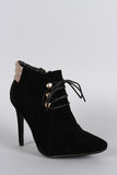 Suede Pointy Toe Lace Up Stiletto Booties