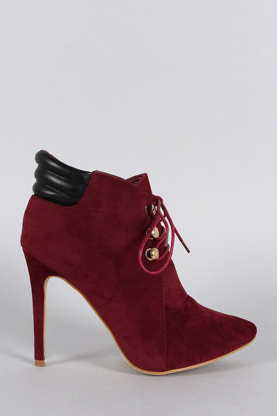 Suede Pointy Toe Lace Up Stiletto Booties