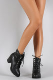 Bamboo Sweater Cuff Combat Lace Up Ankle Boots