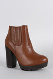 Bamboo Slit Gores Platform Chunky Heel Lug Sole Ankle Boots