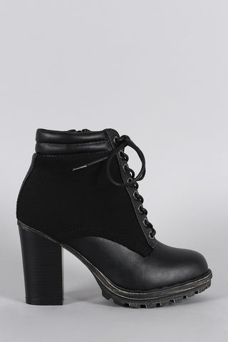 Bamboo Wool Sides Lace Up Lug Sole Ankle Boots