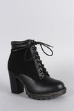 Bamboo Wool Sides Lace Up Lug Sole Ankle Boots