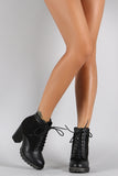 Bamboo Wool Sides Lace Up Lug Sole Ankle Boots