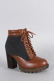 Bamboo Wool Sides Lace Up Lug Sole Ankle Boots