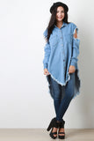 Cold Shoulder High Low Denim Top