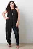 Plus Size Asymmetrical Semi-Sheer Sleeveless Split Maxi Tunic Top