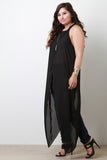 Plus Size Asymmetrical Semi-Sheer Sleeveless Split Maxi Tunic Top