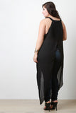 Plus Size Asymmetrical Semi-Sheer Sleeveless Split Maxi Tunic Top