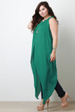 Plus Size Asymmetrical Semi-Sheer Sleeveless Split Maxi Tunic Top