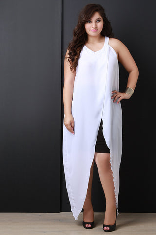 Plus Size Asymmetrical Semi-Sheer Sleeveless Split Maxi Tunic Top