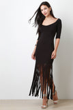 Scoop Boat Neckline Fringe Dress