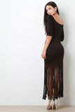 Scoop Boat Neckline Fringe Dress