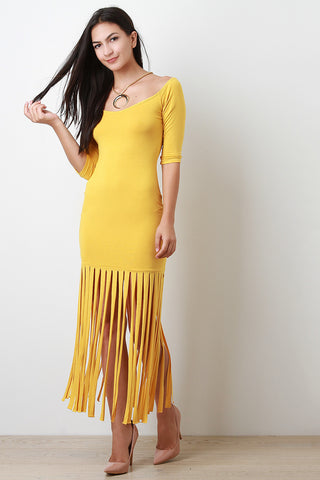 Scoop Boat Neckline Fringe Dress