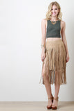 Suede Double Layer Fringe Midi Skirt