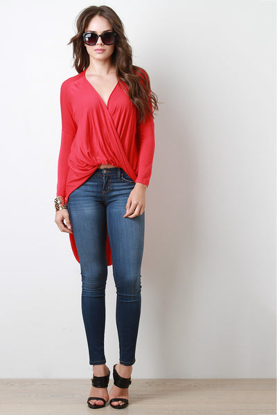 Surplice Long Sleeve High-Low Top