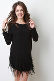 Suede Fringe Sweater Dress