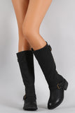 Contrast Zipper Studded Round Toe Riding Knee High Boot