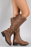 Buckle Zipper Round Toe Riding Knee High Boot