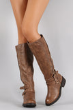 Buckle Zipper Round Toe Riding Knee High Boot