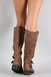 Buckle Zipper Round Toe Riding Knee High Boot