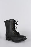 Bamboo Round Toe Lace Up Lug Sole Combat Ankle Boots