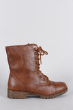 Bamboo Round Toe Lace Up Lug Sole Combat Ankle Boots