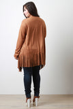 Vegan Suede Fringe Shawl Jacket