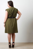 Short Sleeves Gold Metallic Belt Casual Dress