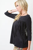 Fringe Yoke Suede Top