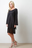 Faux Suede Fringe Shift Dress