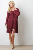 Faux Suede Fringe Shift Dress