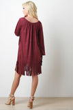 Faux Suede Fringe Shift Dress