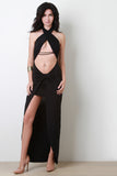 Halter Open Midriff Knotted Maxi Dress