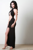 Halter Open Midriff Knotted Maxi Dress