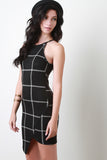 Plaid Grid Asymmetrical Sleeveless Mini Dress