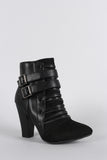 Qupid Strappy Corset Buckle Almond Toe Heeled Booties