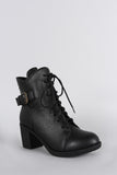 Wild Diva Lounge Curved Topline Side Buckle Combat Ankle Boots