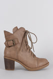 Wild Diva Lounge Curved Topline Side Buckle Combat Ankle Boots