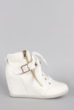 Wild Diva Lounge Studded Buckle Lace Up High Top Wedge Sneaker