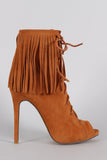 Liliana Fringe Cuff Corset Laces Peep Toe Booties