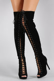 Liliana Peep Toe Lace Up Stiletto Thigh High Boot