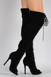 Liliana Peep Toe Lace Up Stiletto Thigh High Boot