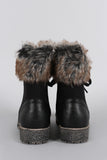 Bamboo Combat Faux Fur Ankle Cuff Lug Sole Booties