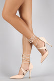 Corset Lace Up Vegan Snake Pointy Toe Pump